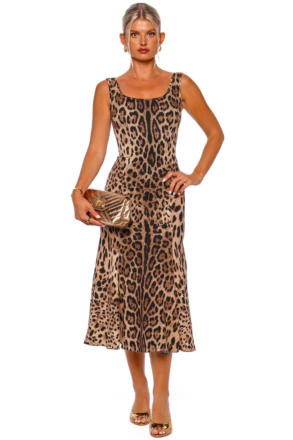 Dolce & Gabbana Leopard Silk Blend Sleeveless Midi Dress