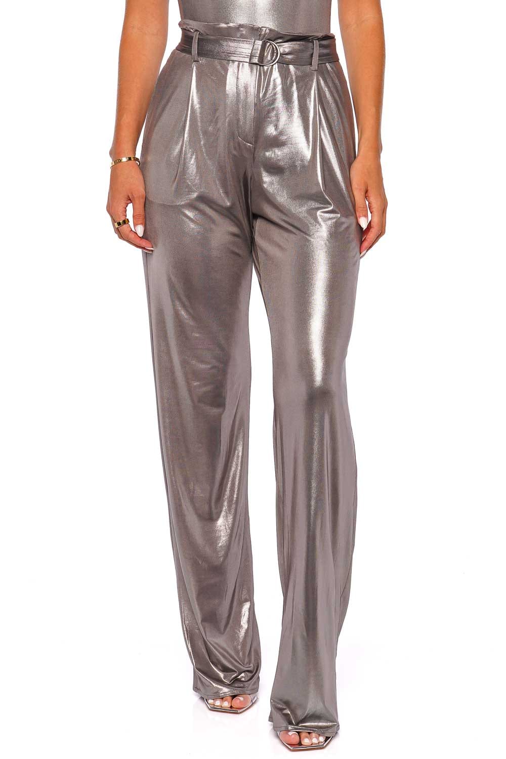LAPOINTE Coated Jersey High Waisted Belted Pant R3237012ONI Steel