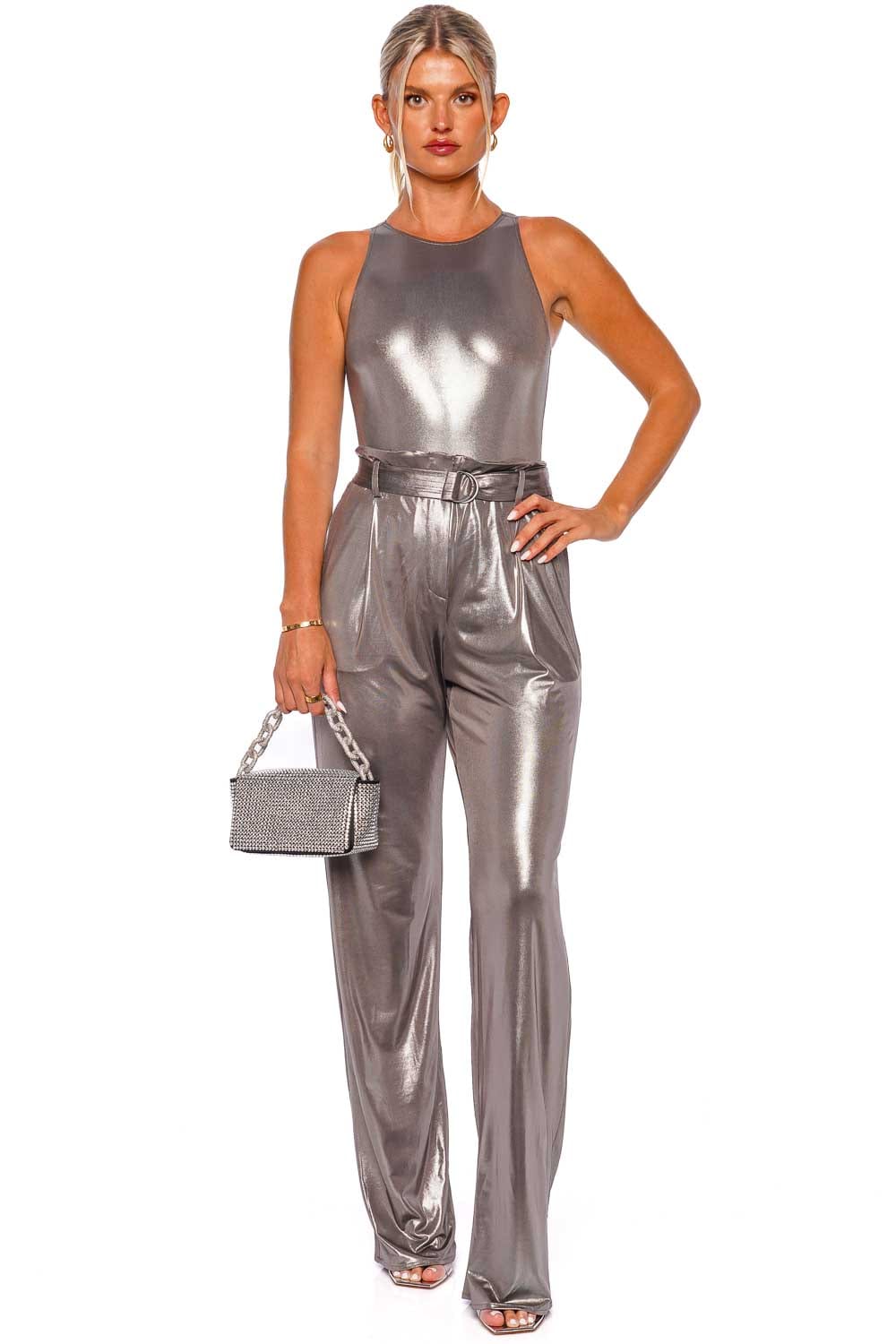 LAPOINTE Coated Jersey High Waisted Belted Pant R3237012ONI Steel
