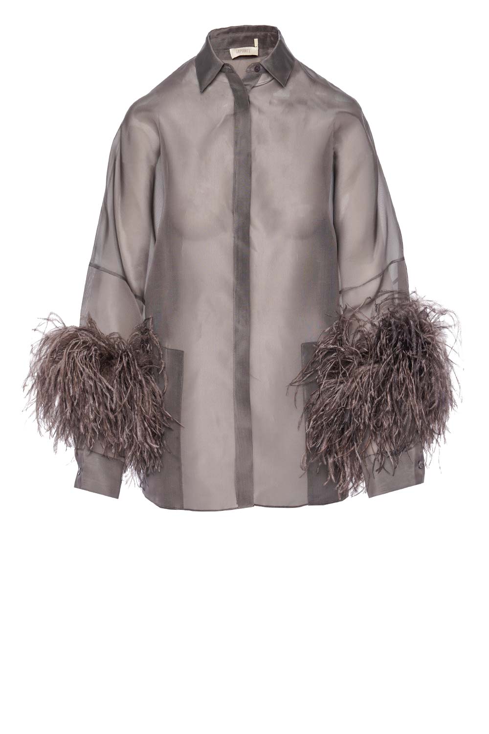 LAPOINTE Steel Silk Organza Feathered Oversized Shirt