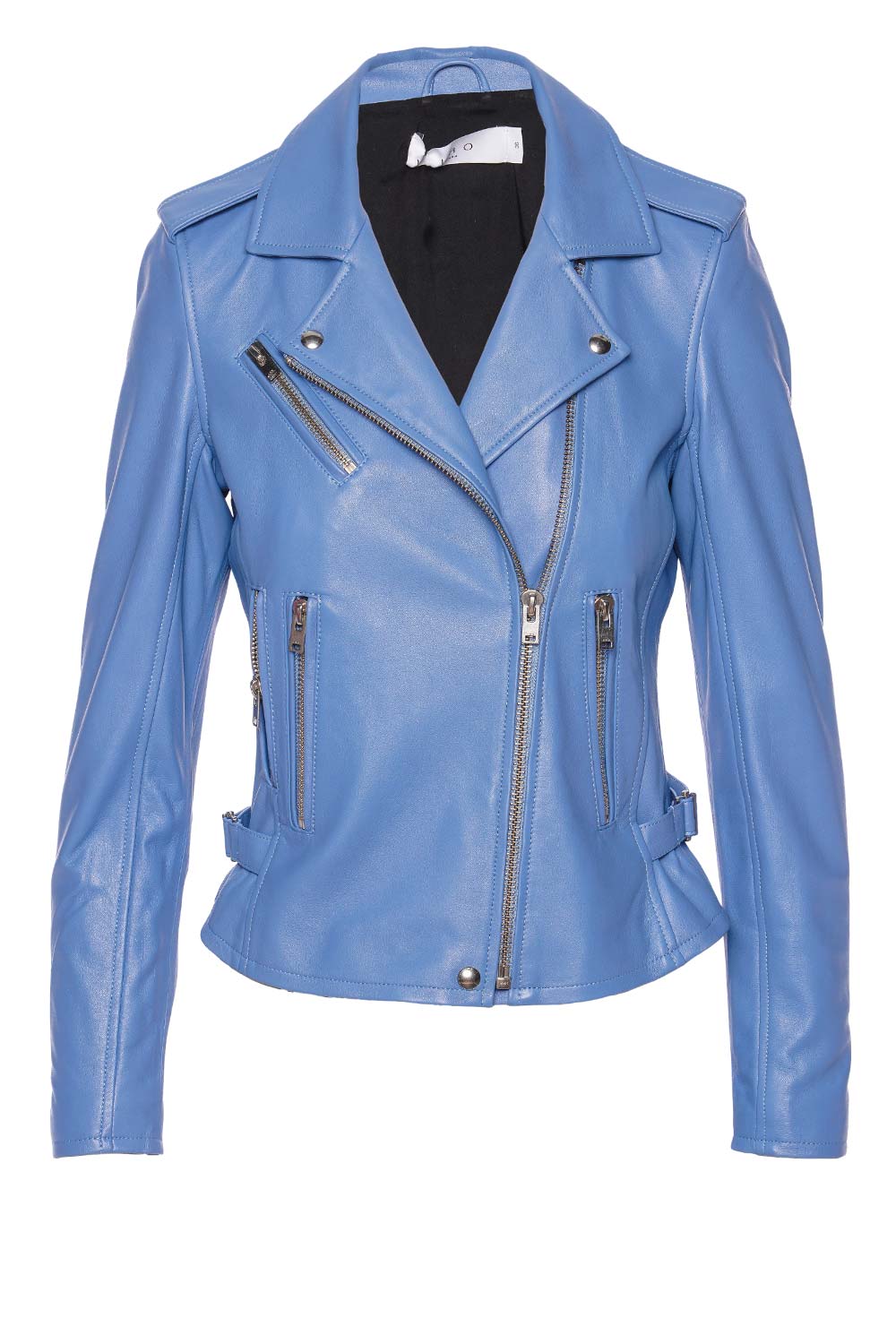 IRO Newhan Azur Blue Leather Moto Jacket