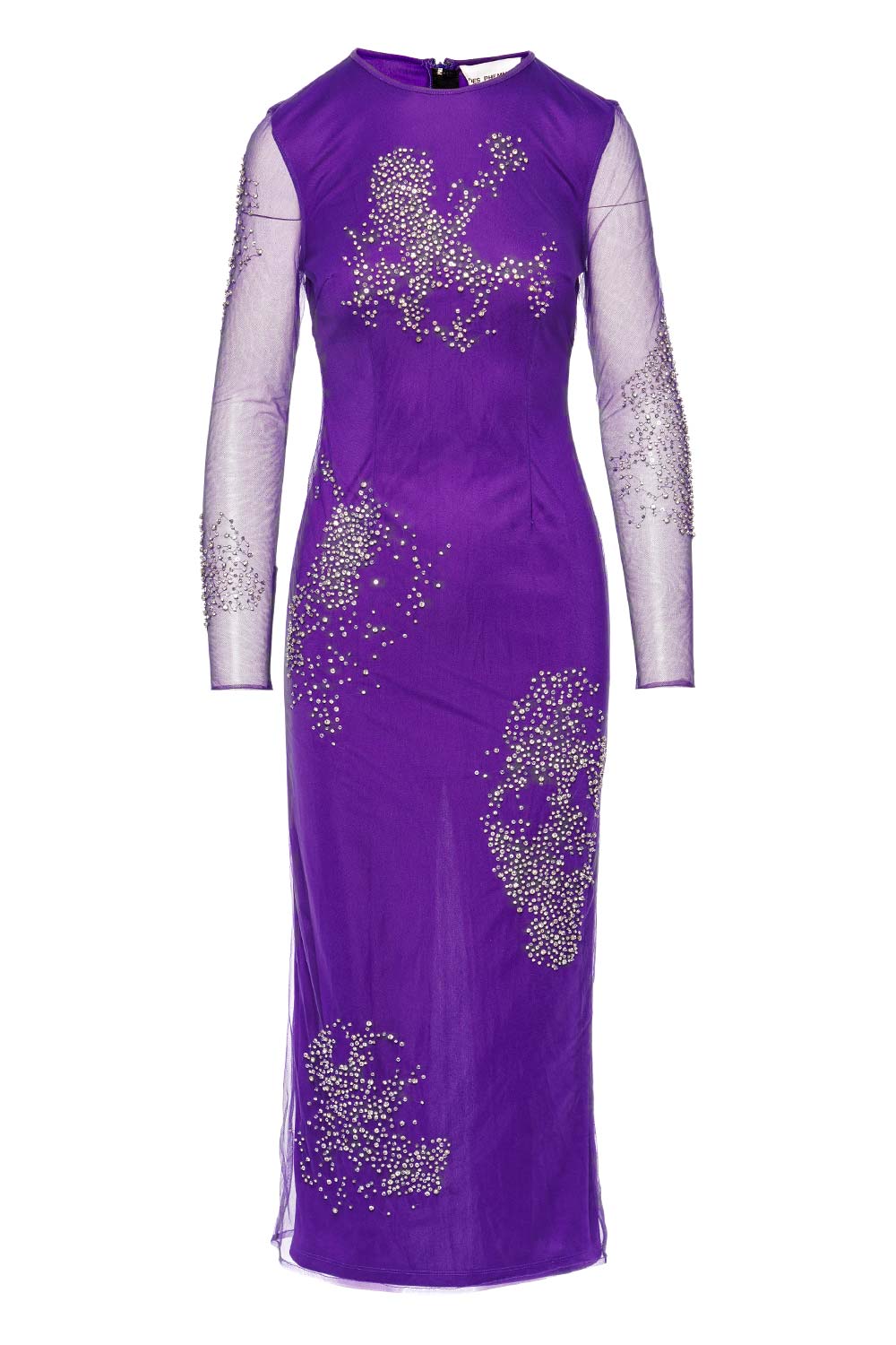 DES_PHEMMES Splash Violet Embroidered Tulle Midi Dress