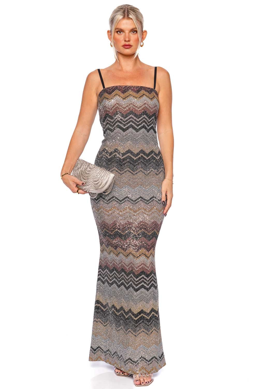 Zig Zag Sequin Knit Maxi Dress