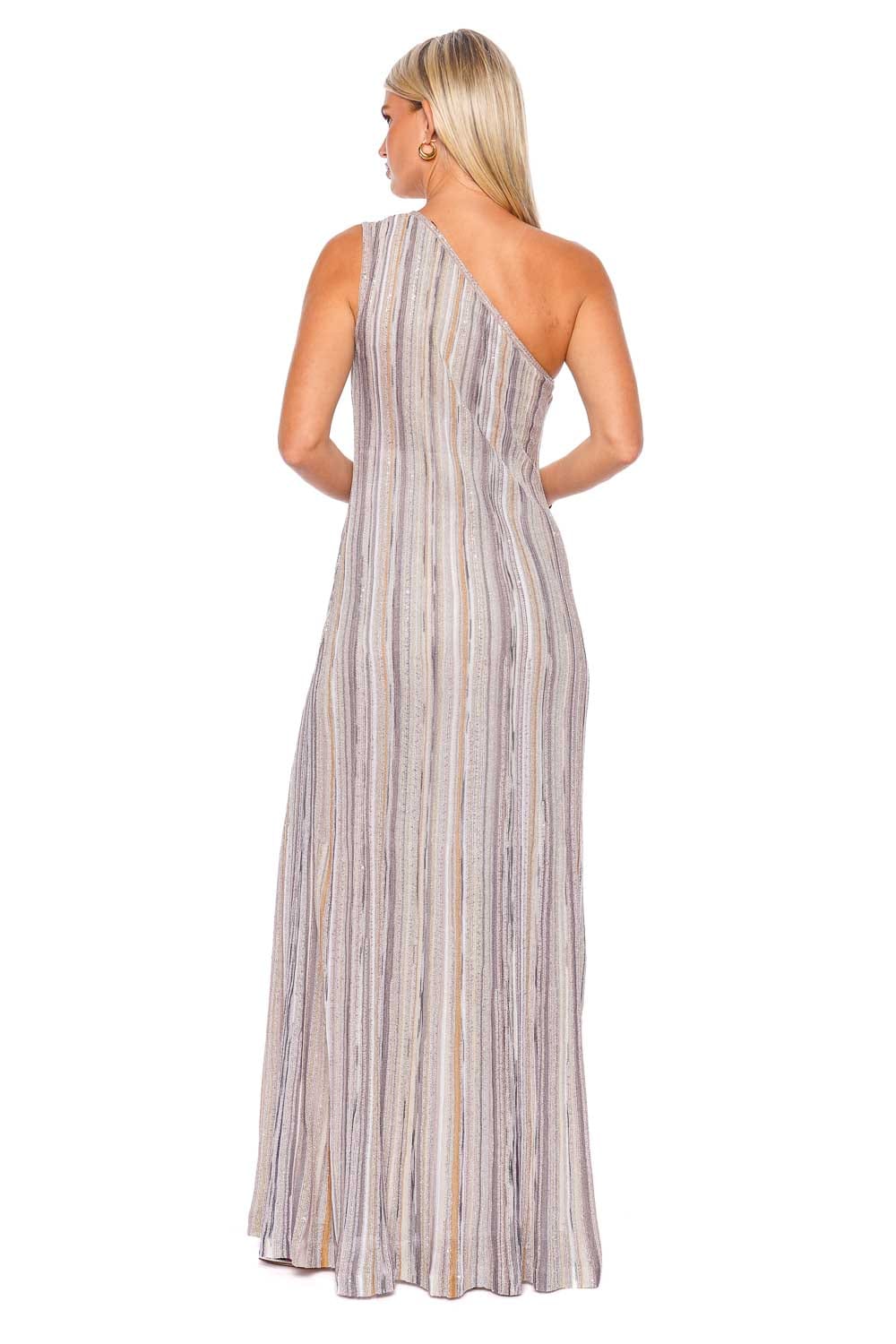 MISSONI SLEEVELESS LONG DRESS ONE SHOULDER DS23WG56 MULTICOLOR WITH LILAC BASE