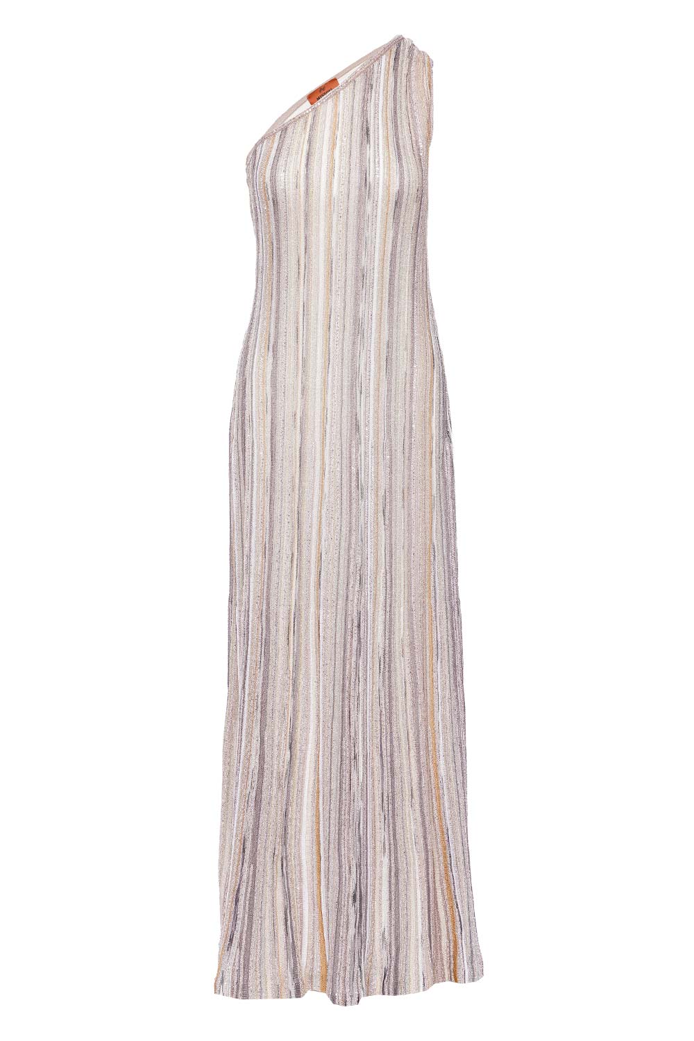 MISSONI Lilac Striped Sequin Knit One Shoulder Maxi Dress