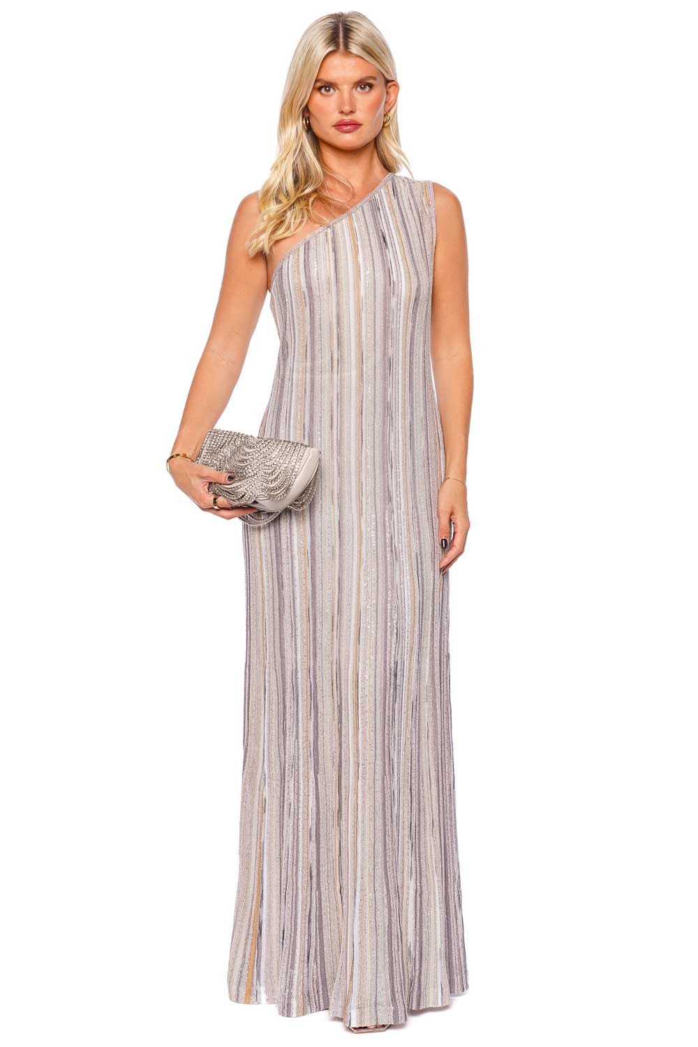 MISSONI SLEEVELESS LONG DRESS ONE SHOULDER DS23WG56 MULTICOLOR WITH LILAC BASE