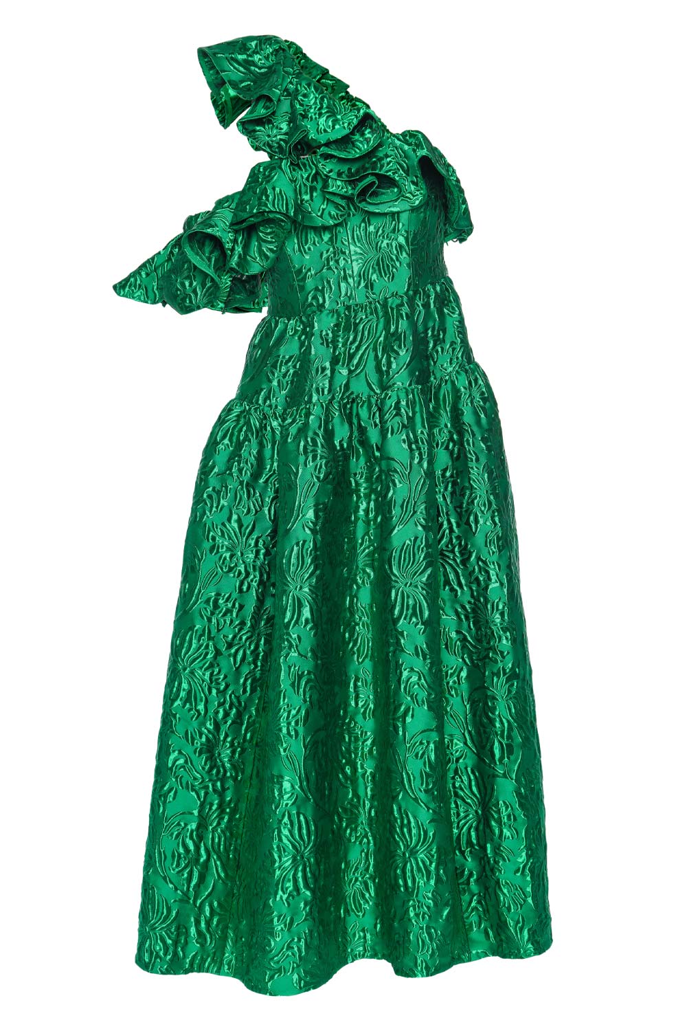 Ulla Johnson Cosima Emerald Ruffled One Shoulder Gown