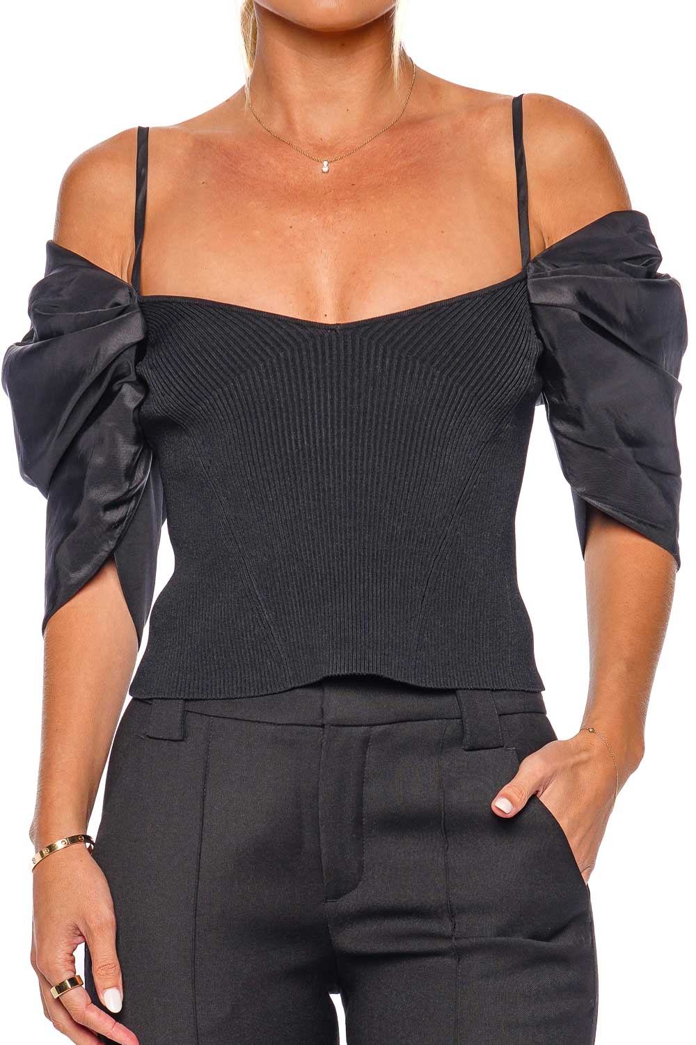 Casette Black Off Shoulder Bustier Top