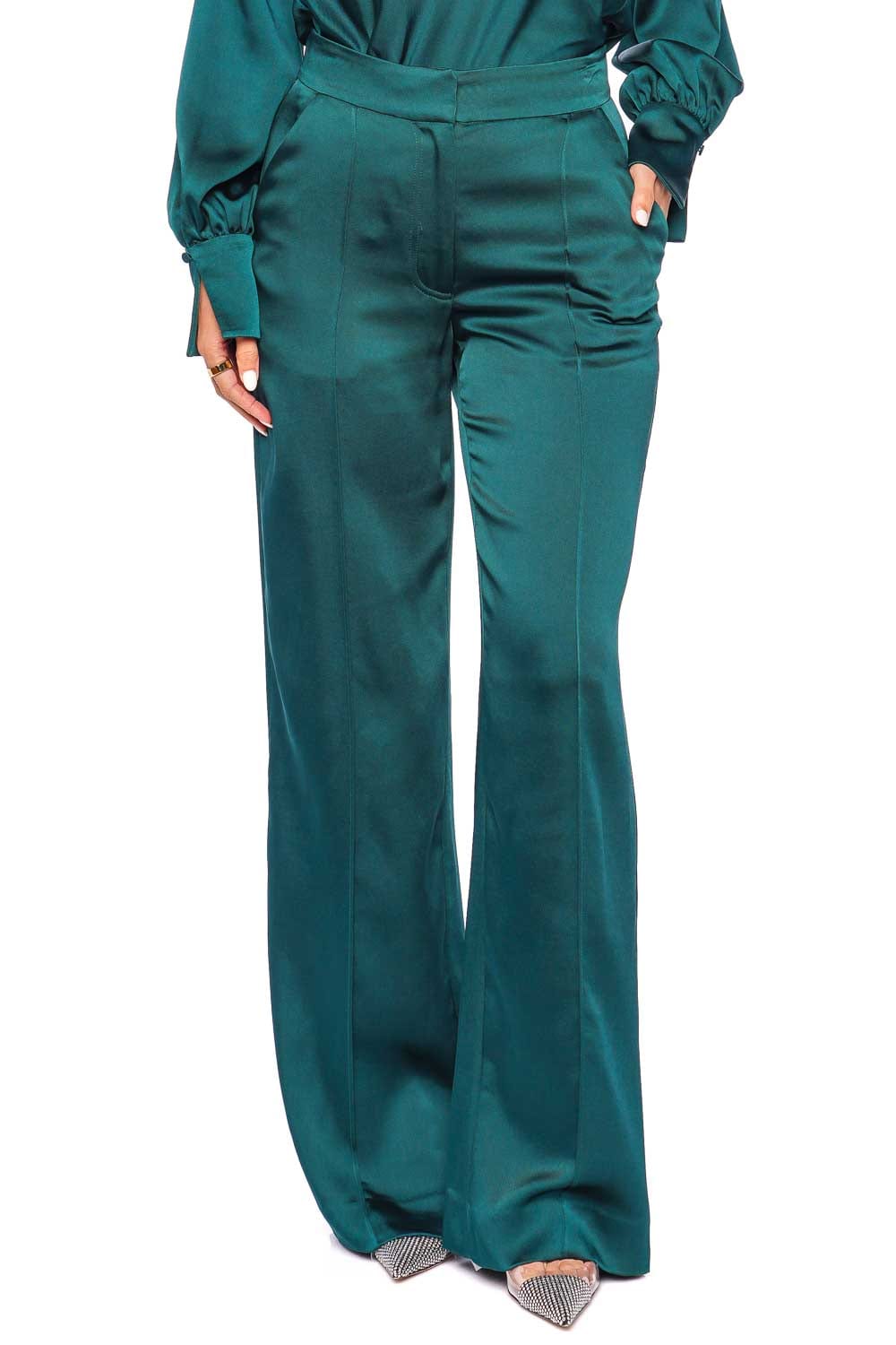 Kyra Emerald Satin Wide Leg Pants