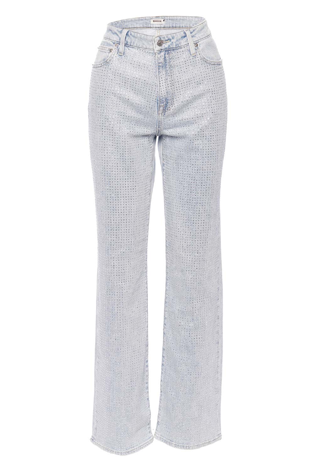 SIMKHAI Liam Crystal Embellished Straight Leg Jeans