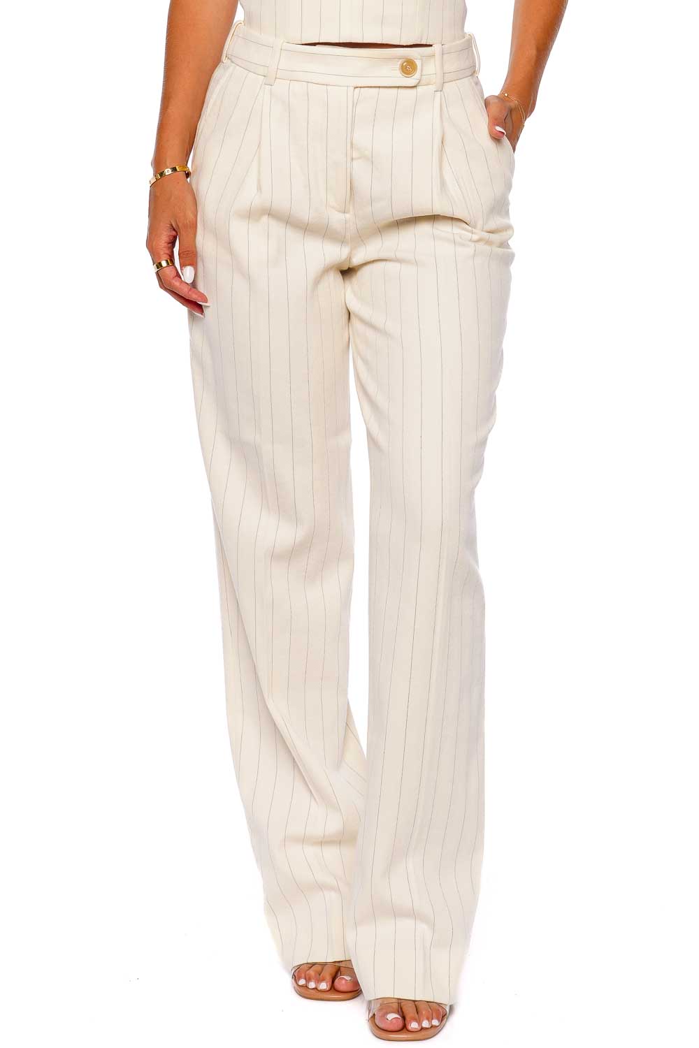 ZIMMERMANN Luminosity Cream Stripe Pleated Front Pant