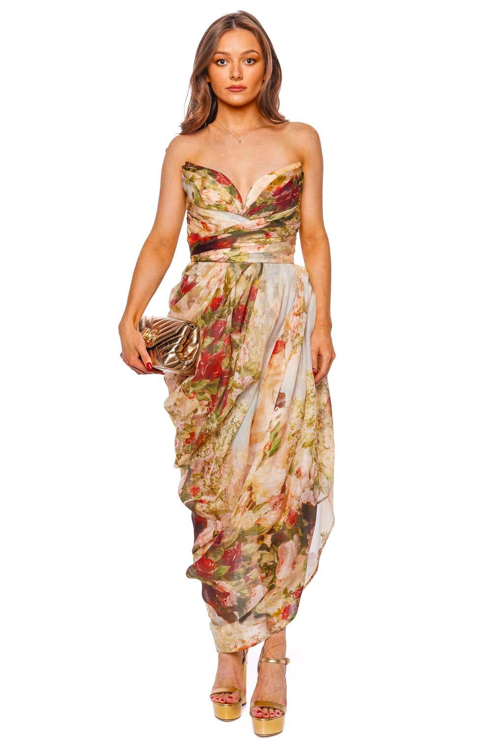 ZIMMERMANN Luminosity Floral Strapless Midi Dress