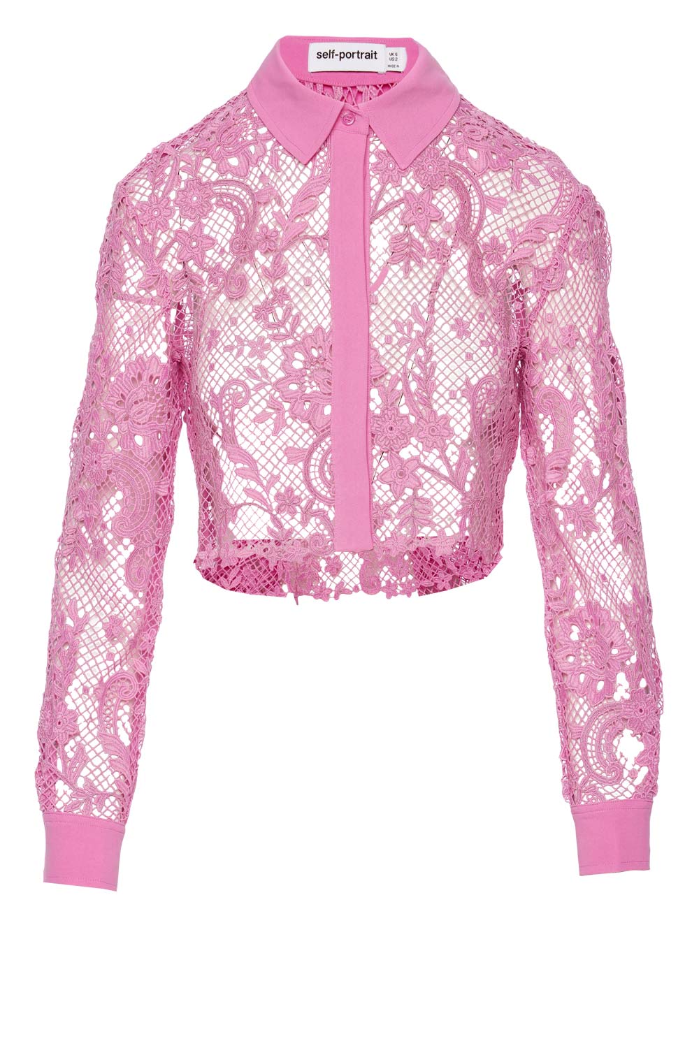 self-portrait Pink Lace Cropped Long Sleeve Shirt