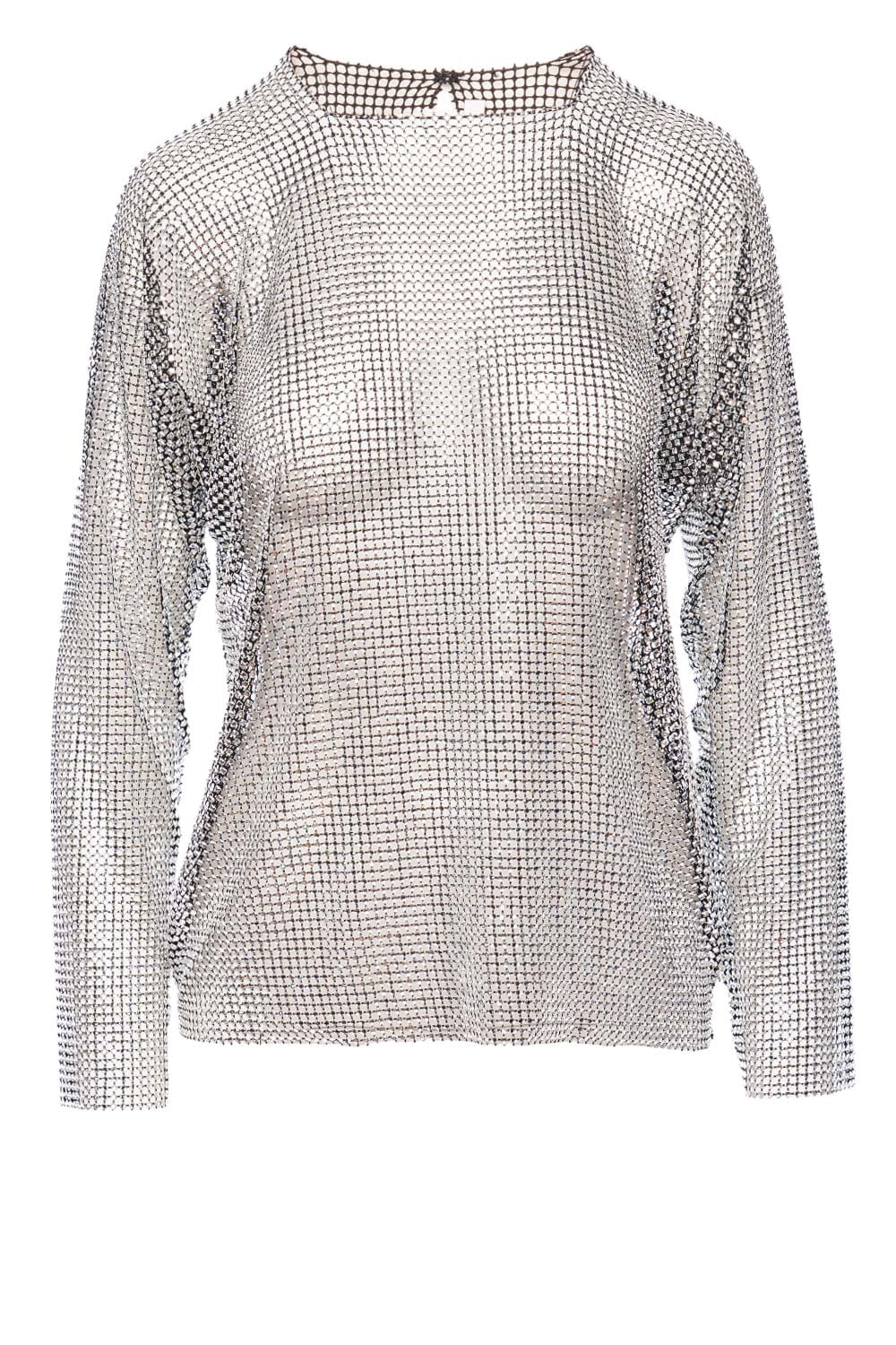 Naeem Khan Crystal Mesh Long Sleeve Top