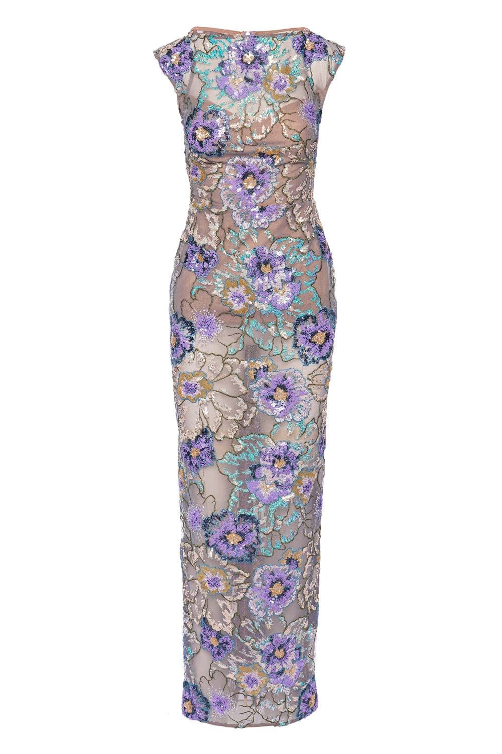 Violet Floral Embroidered Sequin Maxi Dress