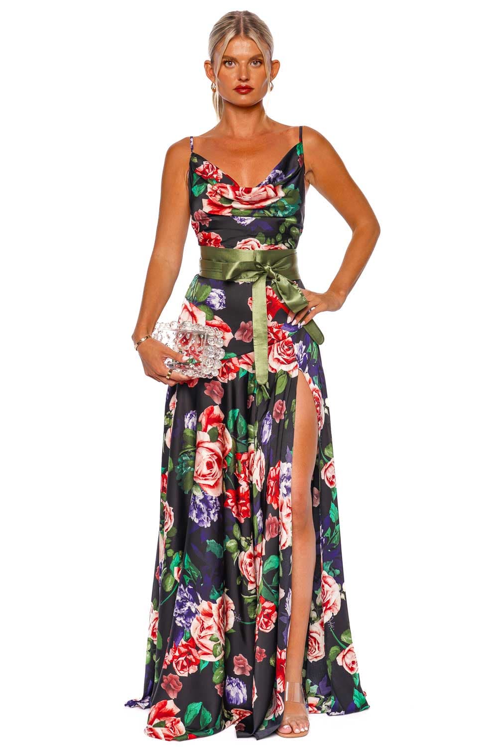 Bronx and Banco Leo Rose Printed Satin Gown