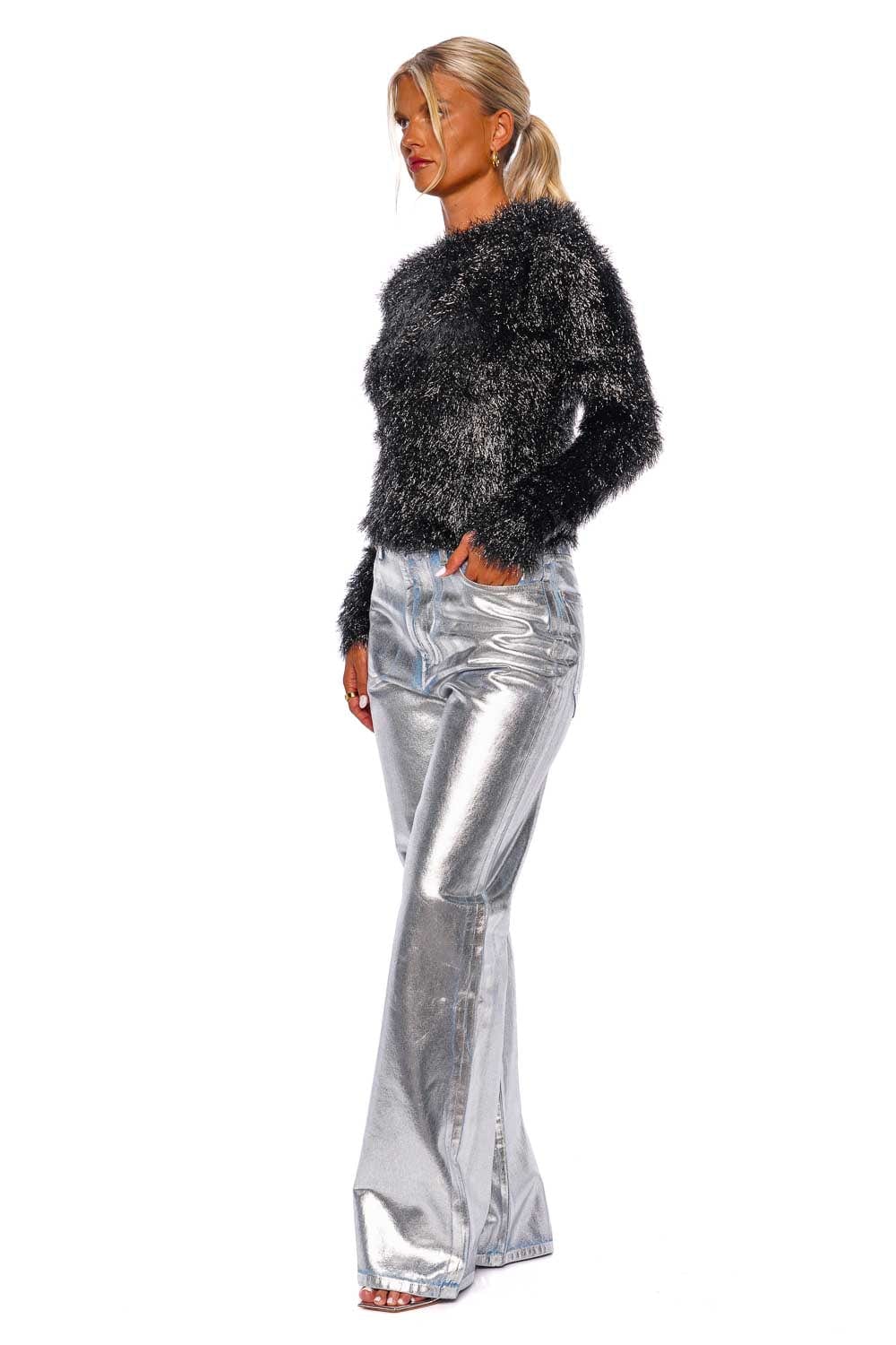 Paco Rabanne Metallic Coated Straight Leg Jeans