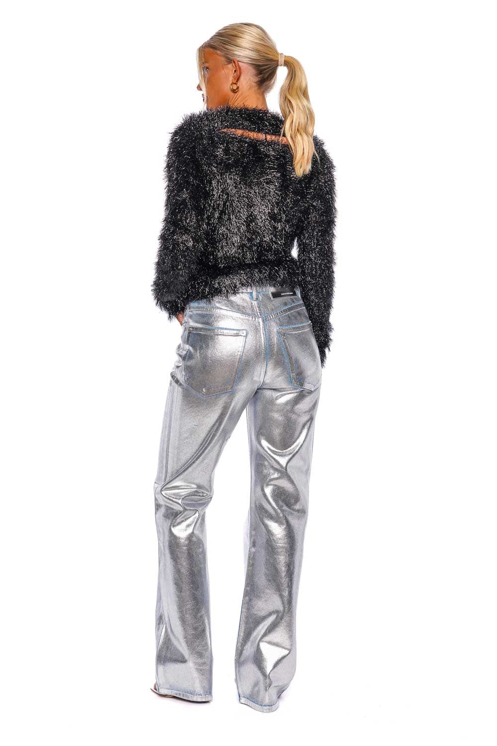 Paco Rabanne Metallic Coated Straight Leg Jeans