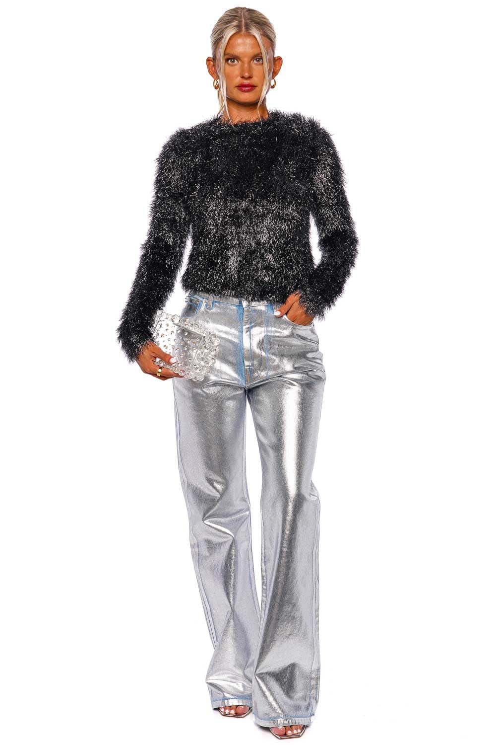 Paco Rabanne Metallic Coated Straight Leg Jeans