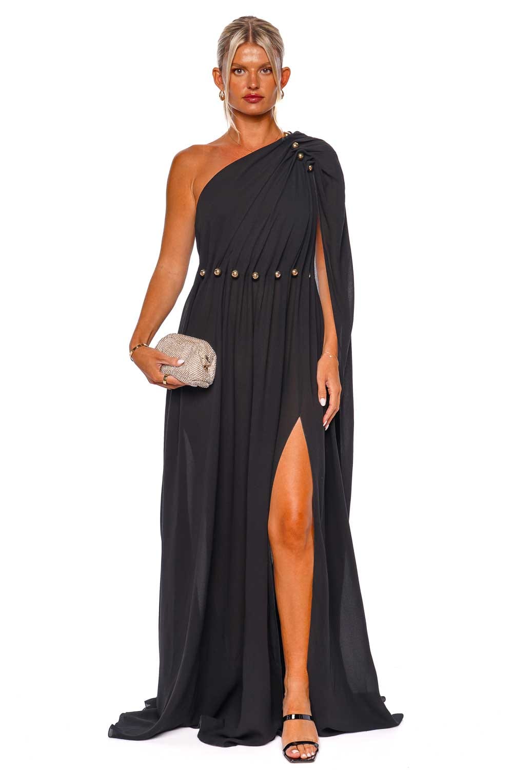 Zuhair Murad GEORGETTE ONE SHOULDER GOWN FDR23347TRGE001 BLACK