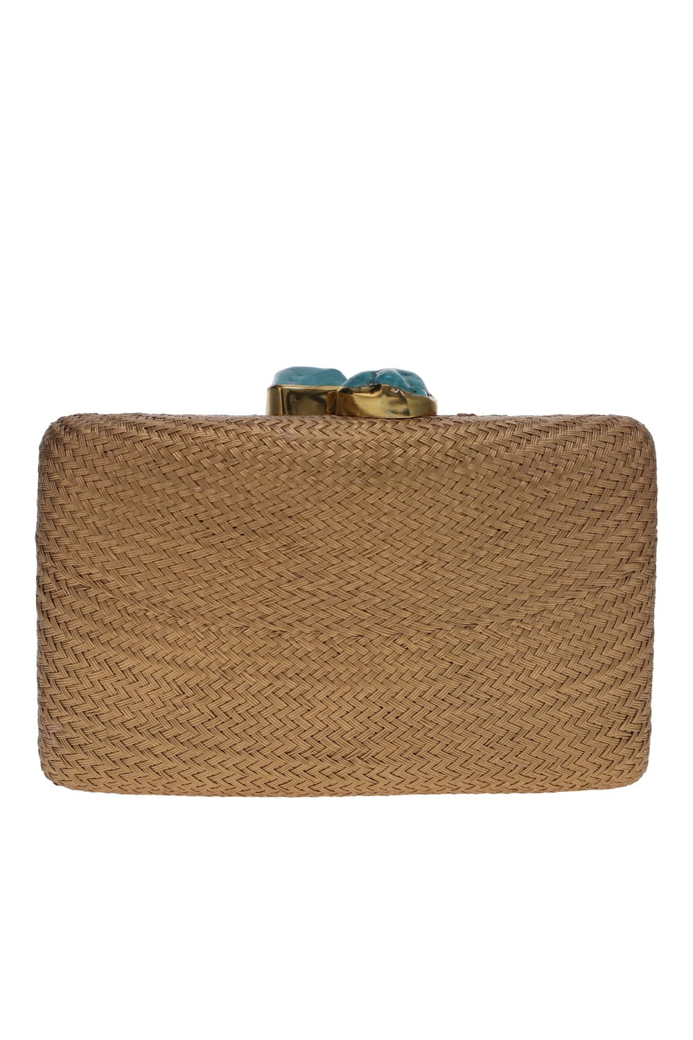 Jen Turquoise Stone Gold Straw Clutch