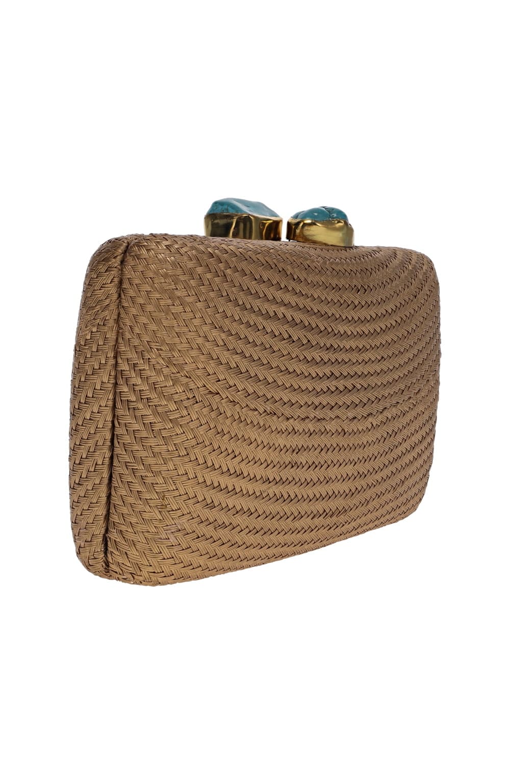 Jen Turquoise Stone Gold Straw Clutch