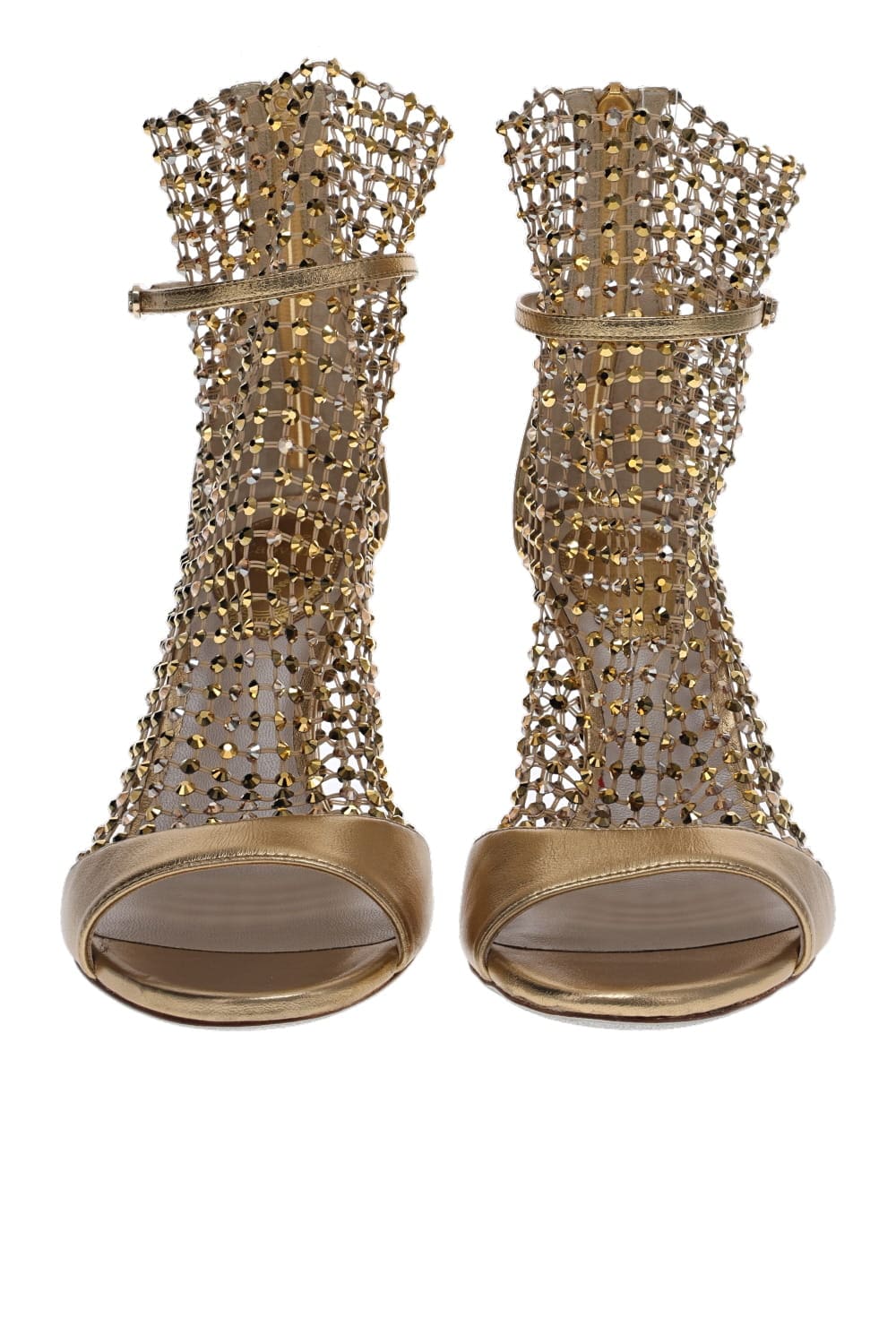 RENE CAOVILLA Gold Crystal Mesh Leather Sandal