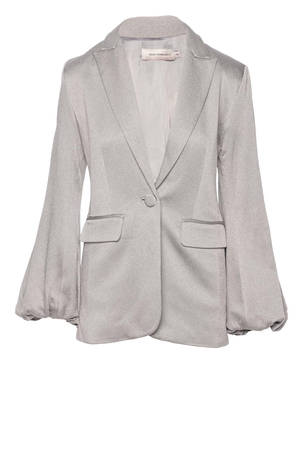 Silvia Tcherassi Coco Grey Puff Sleeve Crepe Blazer