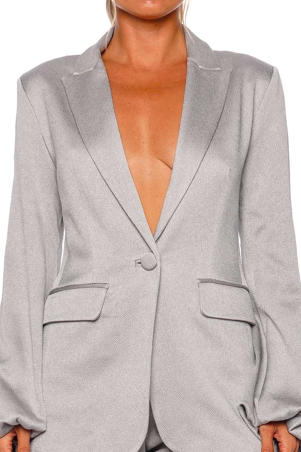 Silvia Tcherassi Coco Grey Puff Sleeve Crepe Blazer