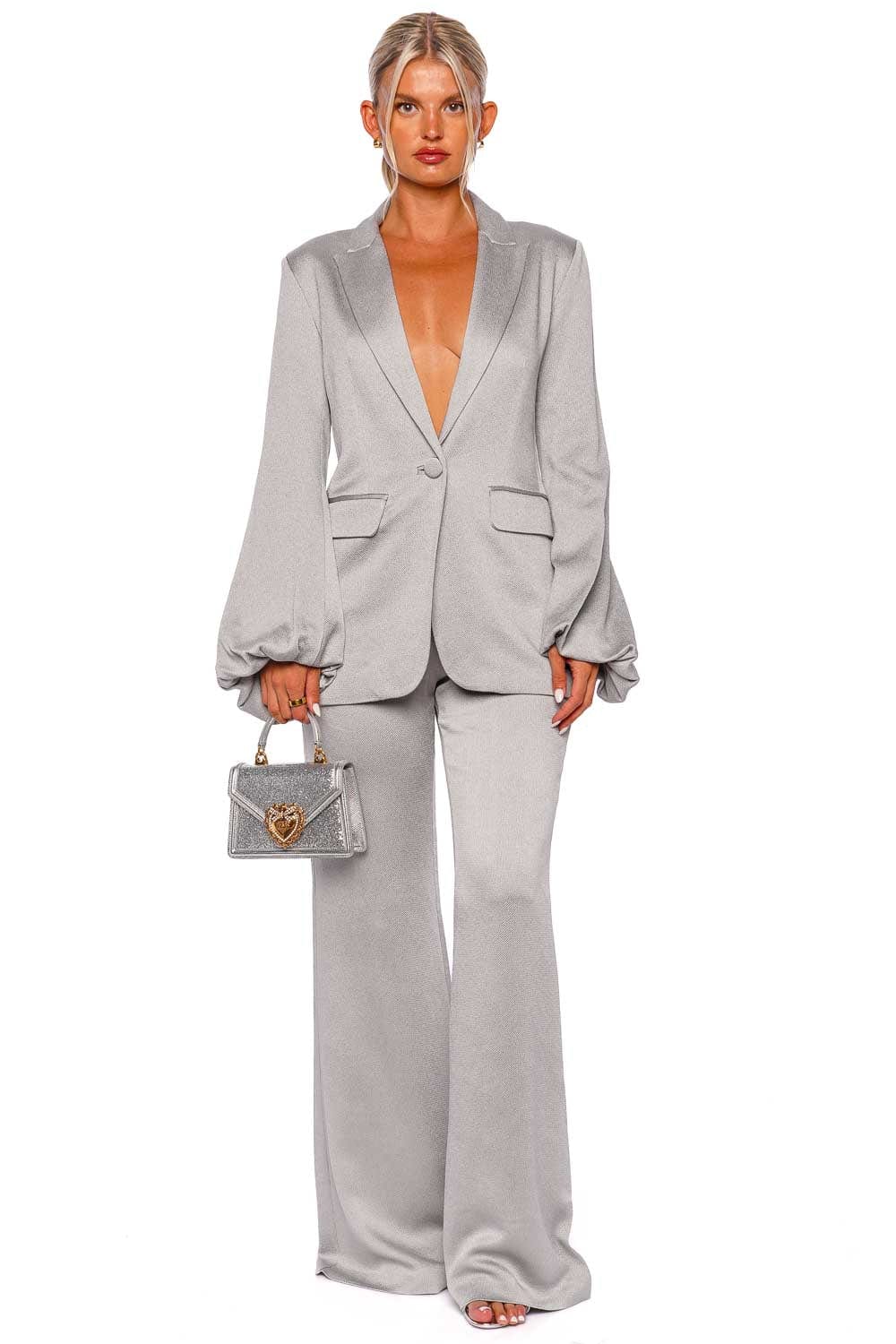 Silvia Tcherassi Coco Grey Puff Sleeve Crepe Blazer