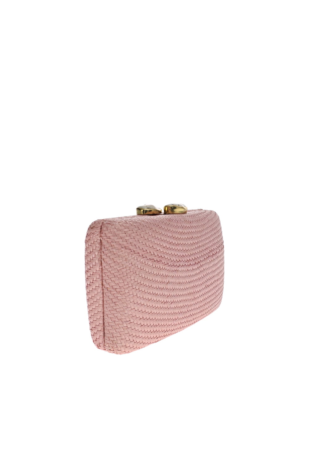 Jen White Stone Blush Straw Clutch