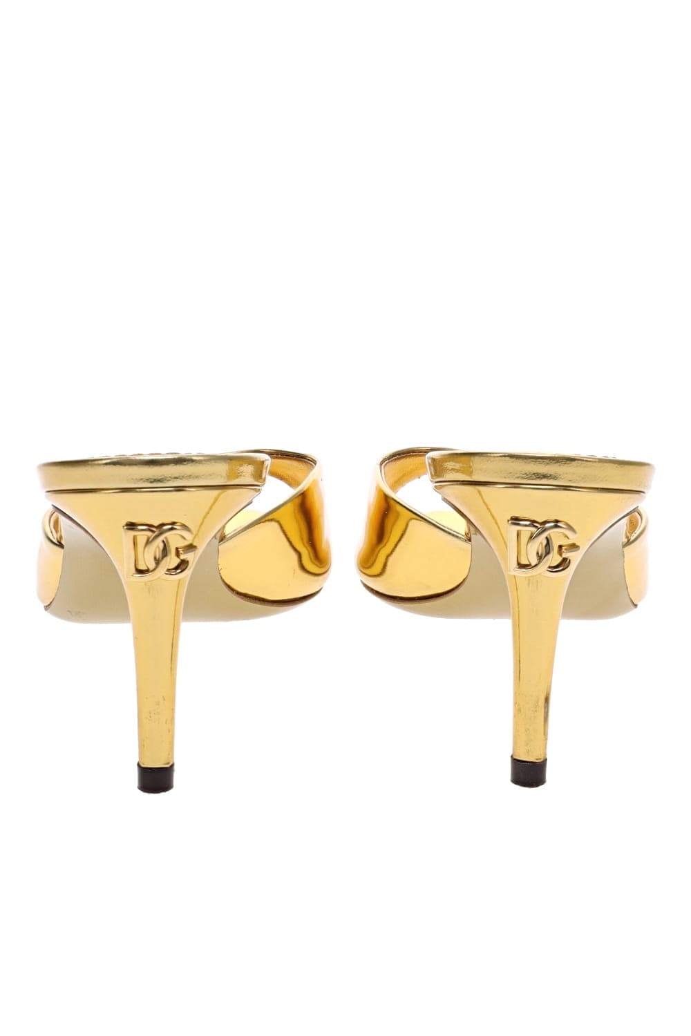 Dolce & Gabbana Gold Peep Toe Patent Leather Mules