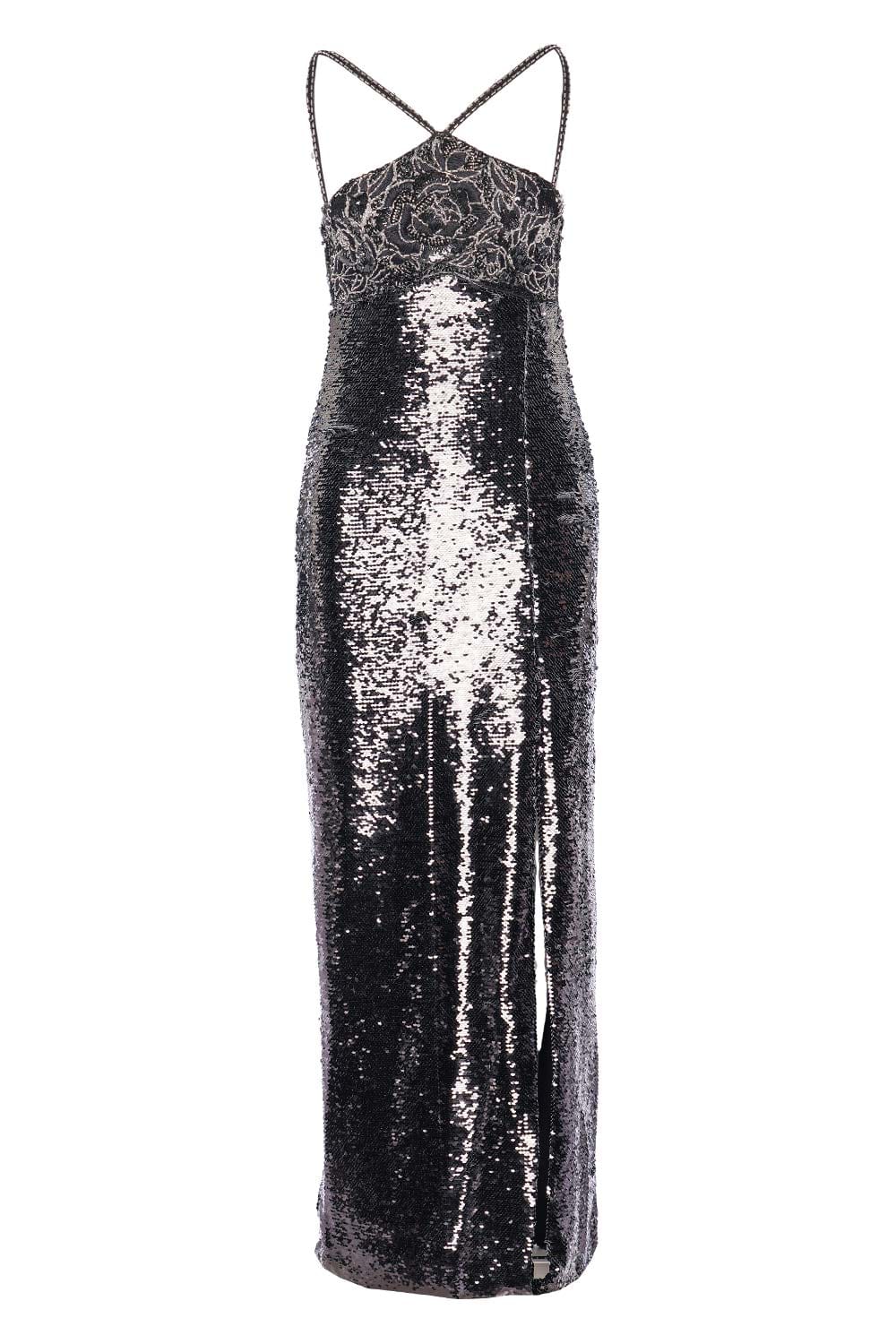 PatBO Black Embroidered Sequin Maxi Dress