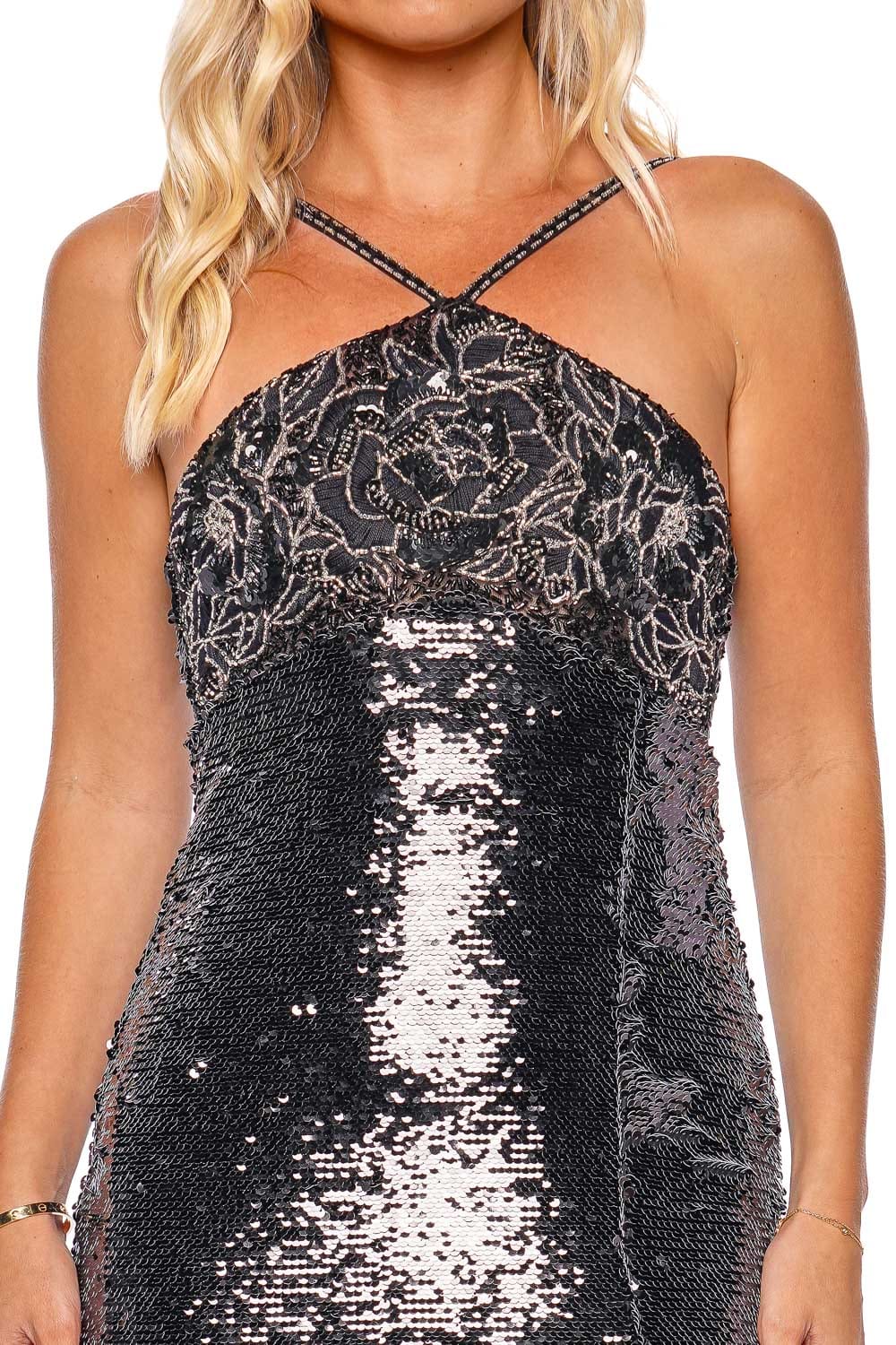 PatBO Embroidered Sequin Maxi Dress VEL25678US BLACK