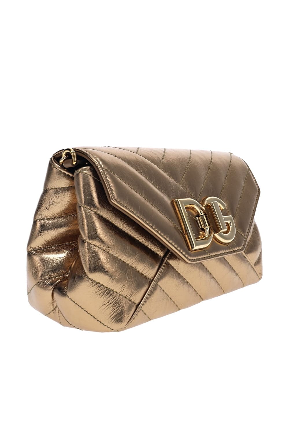 Dolce & Gabbana Gold Logo Quilted Leather Shoulder Bag