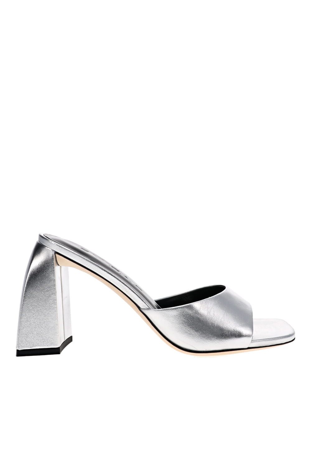 BY FAR Michele Silver Metallic Leather Mules