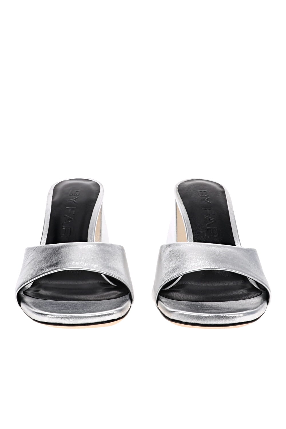BY FAR Michele Silver Metallic Leather Mules