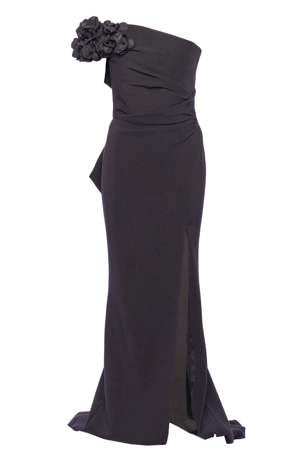 Marchesa Black One Shoulder Crepe Gown MI37815 BLACK