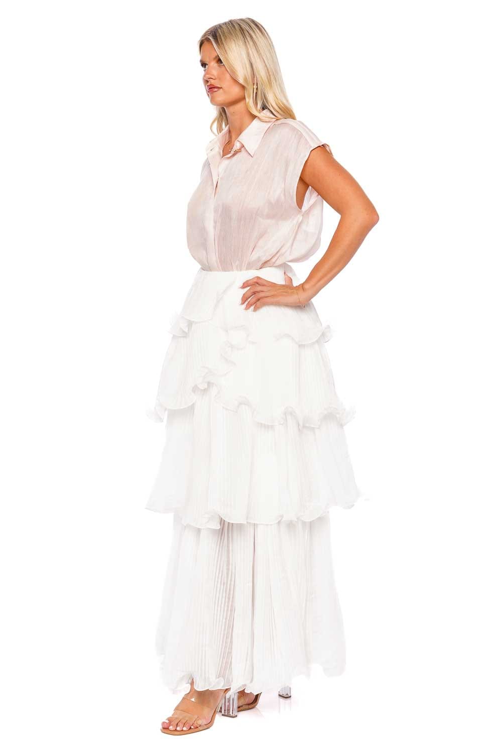 Cosmos Ivory Tiered Ruffle Maxi SKirt