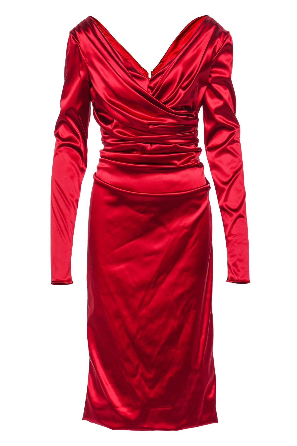 Dolce & Gabbana Draped Satin Long Sleeve Midi Dress
