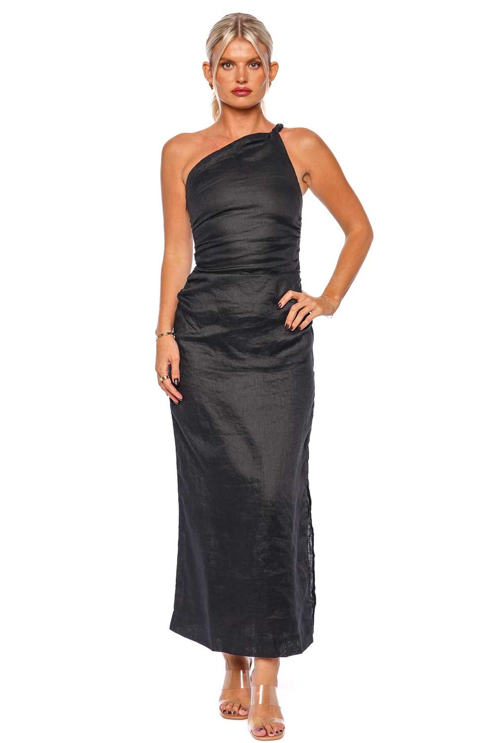 Faithfull The Brand Jomana Black Linen Midi Dress