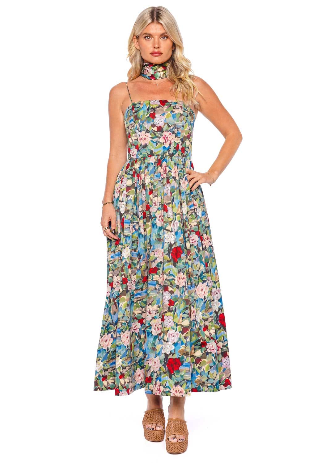 Glynis Floral Scarf Tie Midi Dress