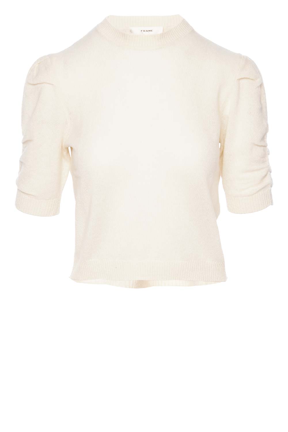 FRAME Cream Ruched Sleeve Cashmere Sweater