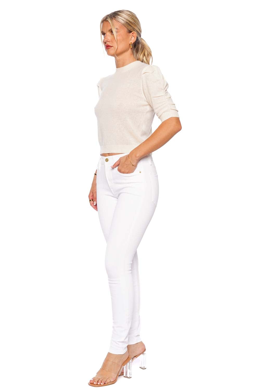 FRAME RUCHED SLEEVE CASHMERE SWEATER LWSW1595 CREAM