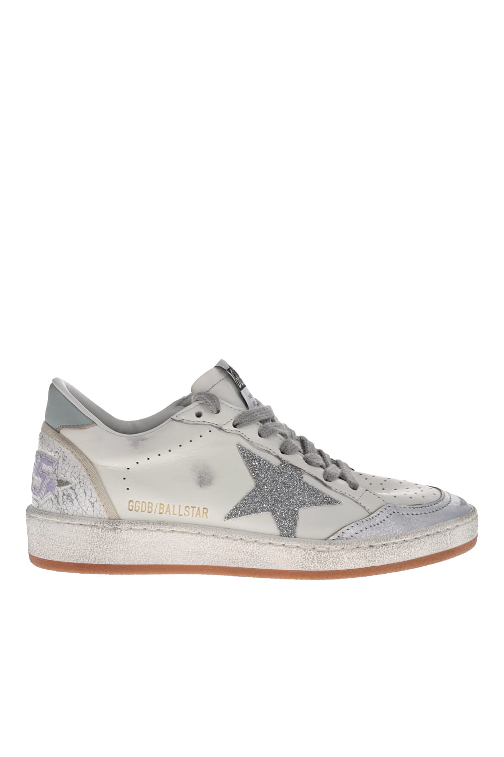 Golden Goose BALLSTAR NAPPA UPPER CRYSTAL STAR NAPPA AND LEATHER HEEL CRACK SPUR GWF00117.F005365.11707 WHITE/SILVER/AQUA GRAY/ ORCHID HUSH