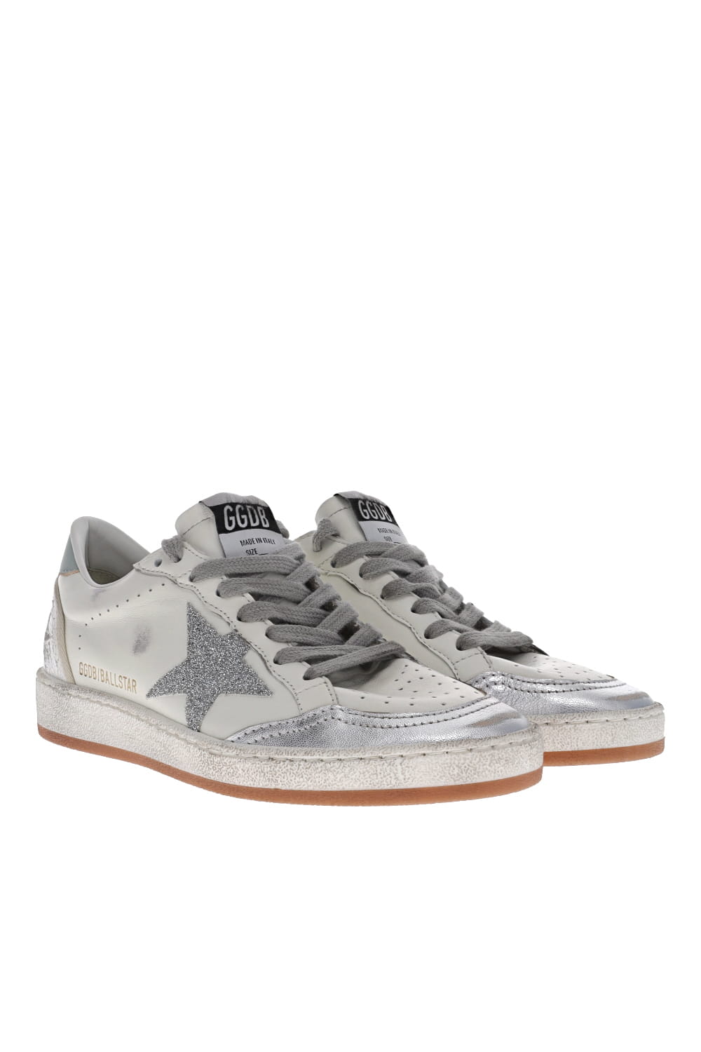 Ball Star Crystal Cracked Leather Sneakers