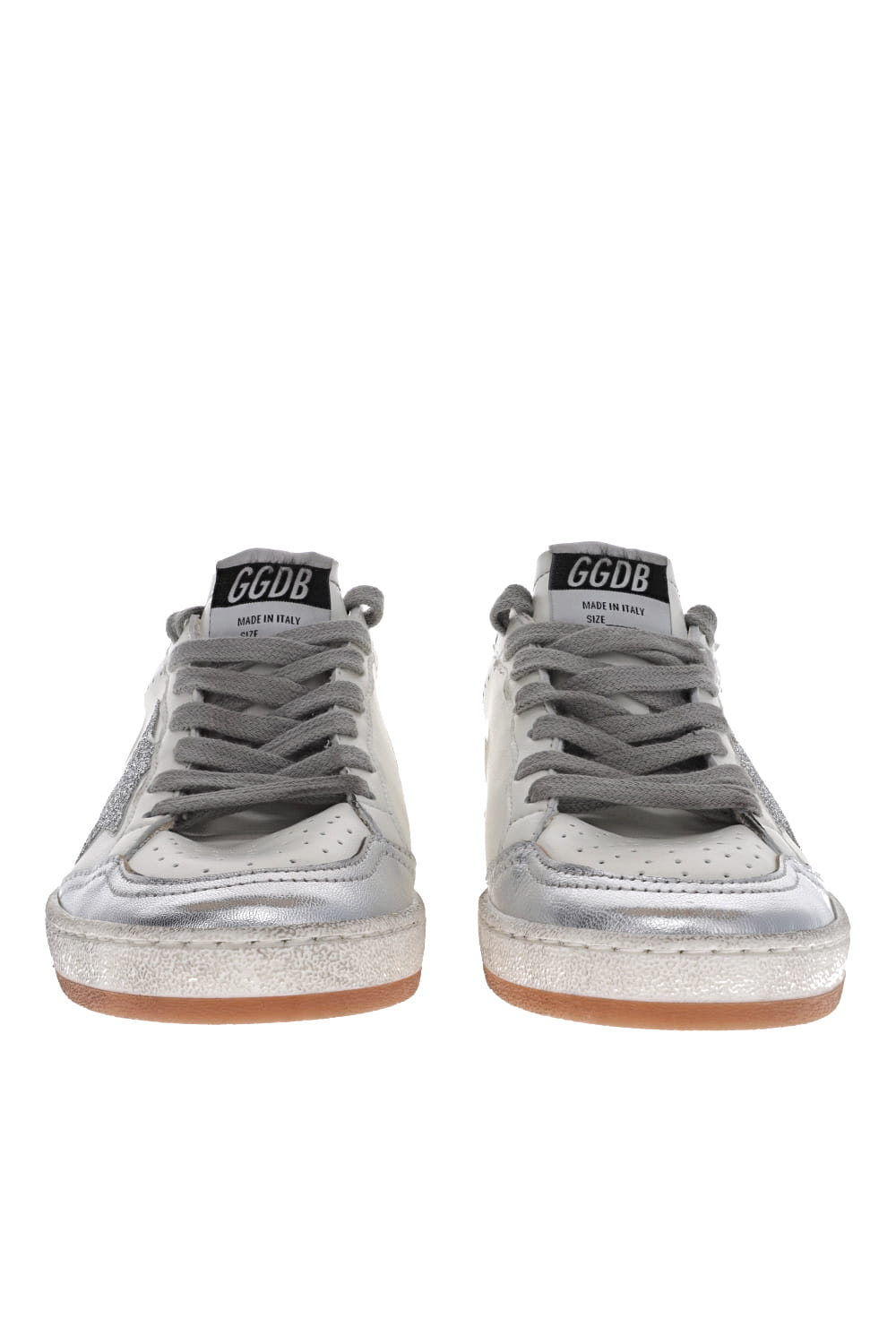 Golden Goose BALLSTAR NAPPA UPPER CRYSTAL STAR NAPPA AND LEATHER HEEL CRACK SPUR GWF00117.F005365.11707 WHITE/SILVER/AQUA GRAY/ ORCHID HUSH