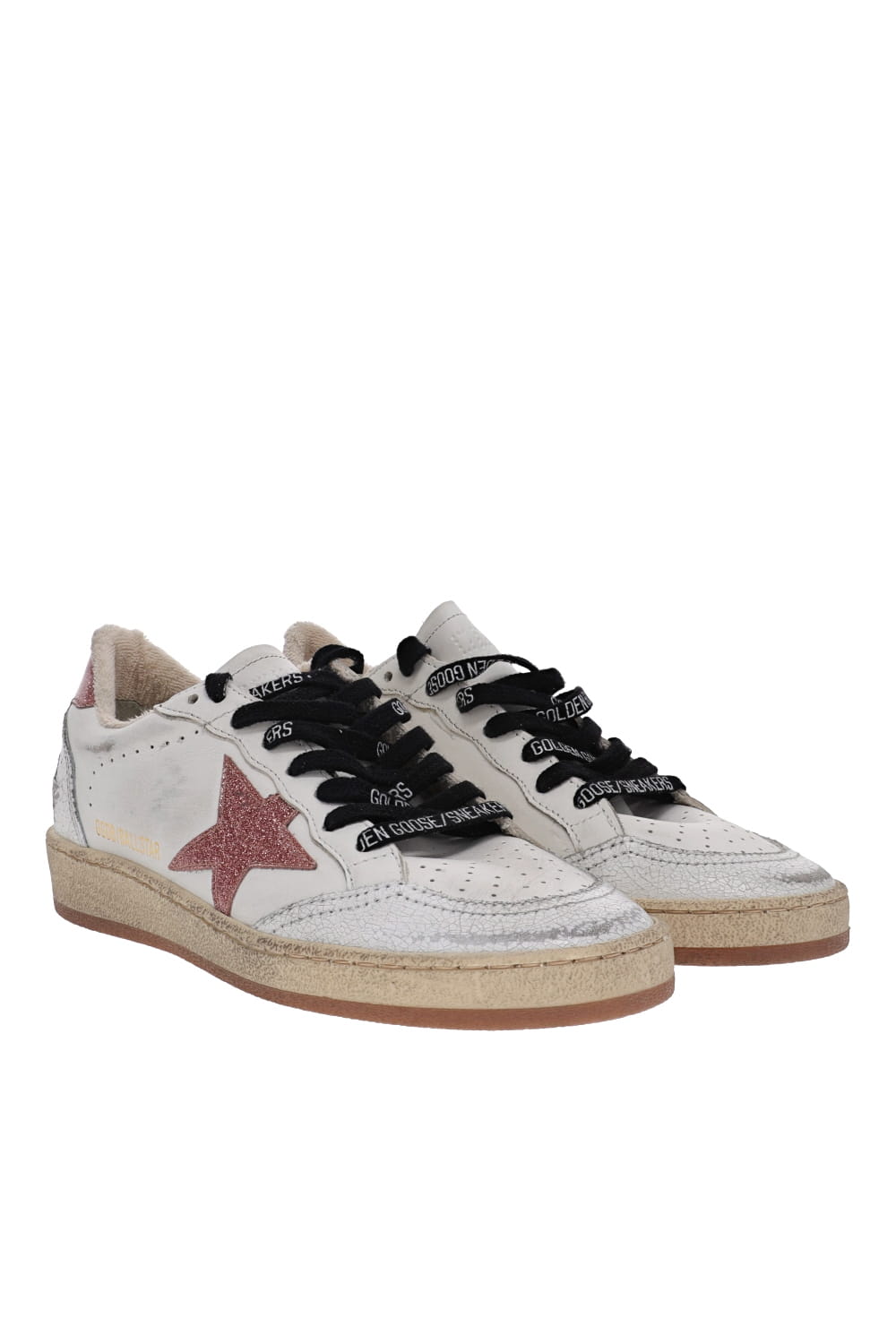 Golden Goose BALLSTAR LEATHER UPPER CRACK LEATHER TOE AND SPUR GLITTER STAR AND HEEL GWF00117.F005432.11141 WHITE/PEACH
