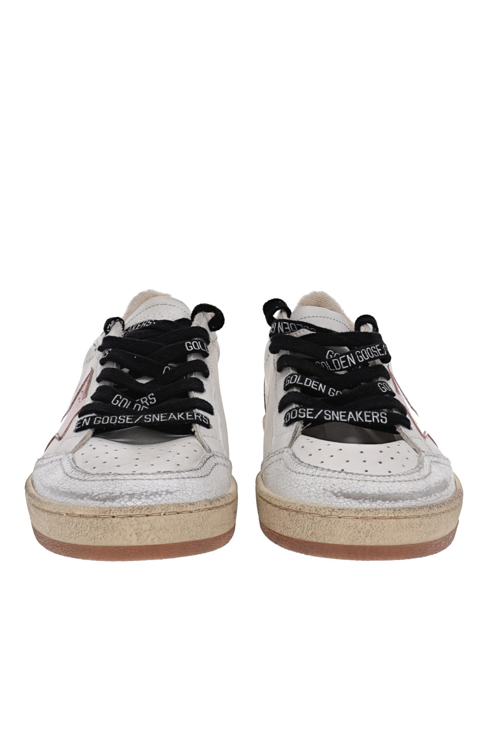 Golden Goose BALLSTAR LEATHER UPPER CRACK LEATHER TOE AND SPUR GLITTER STAR AND HEEL GWF00117.F005432.11141 WHITE/PEACH
