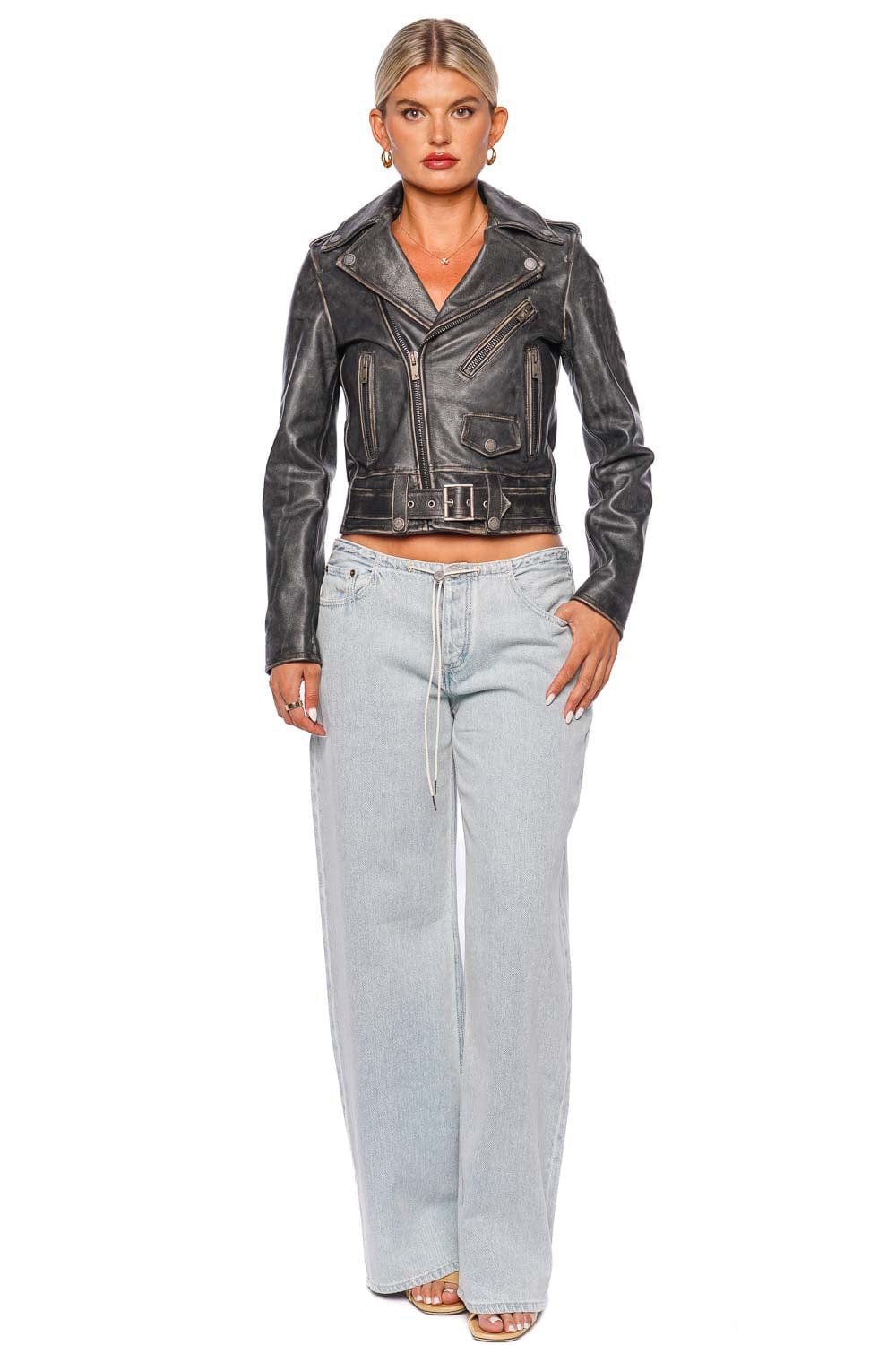 Golden Goose GOLDEN W'S CHIODO JACKET DISTRESSED BULL LEATHER GWP00848.P000647.90100 BLACK